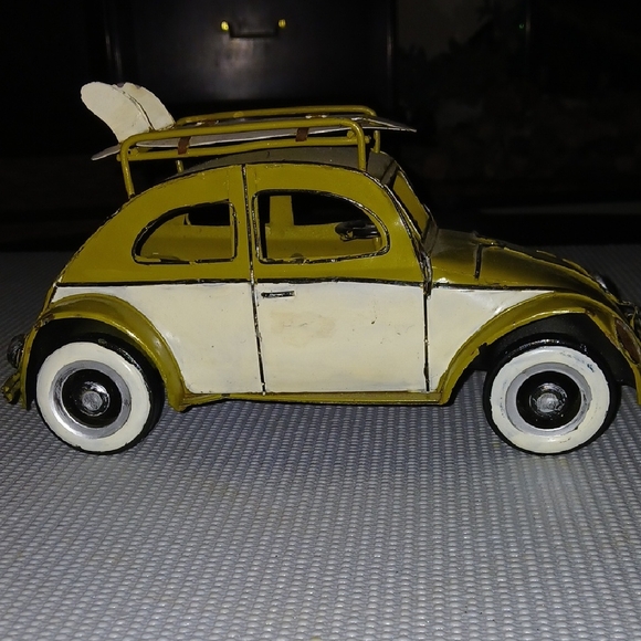Vintage Style Yellow and White Toy Car. It Rolls Its Hand Made And Hand Paintes